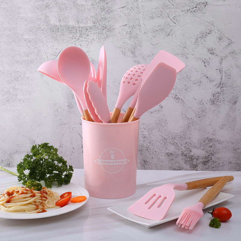 13pcs Silicone Cooking Utensils Set with Wooden Handles