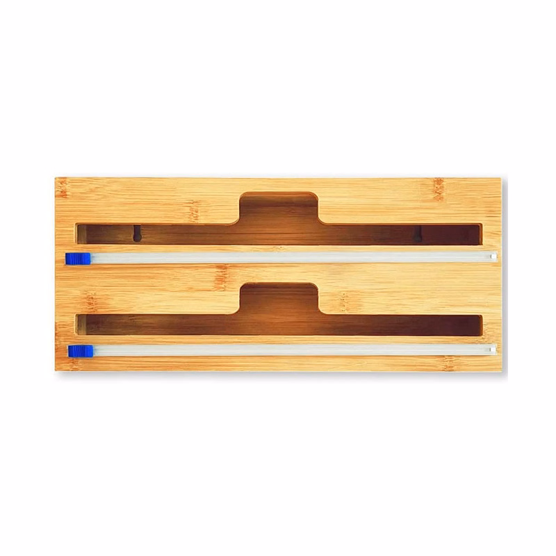 Bamboo Wooden Foil And Plastic Wrap Organizer (2 Grid)