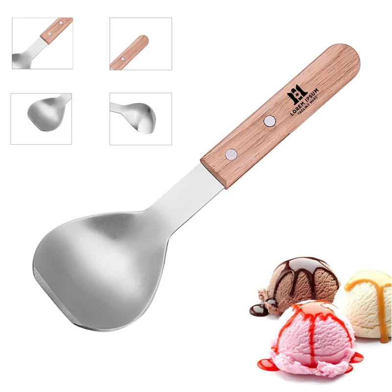 Wooden Handle Stainless Steel Ice Cream Scoop 1