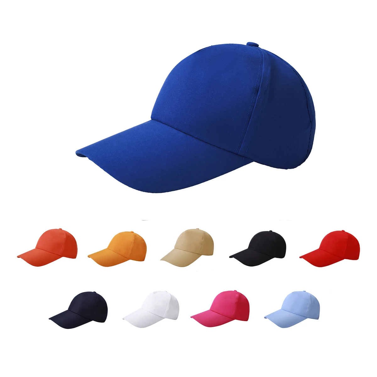 Stock Solid Color Poly Peach Skin 5 Panel Cap w/Velcro Back Fastener 1