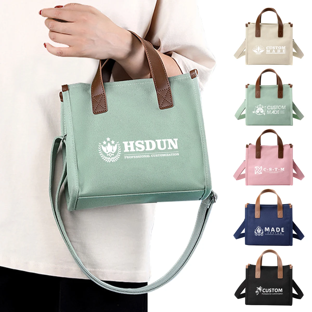 12 OZ Magnetic Buckle Crossbody Canvas Tote Bag With Guesset 1