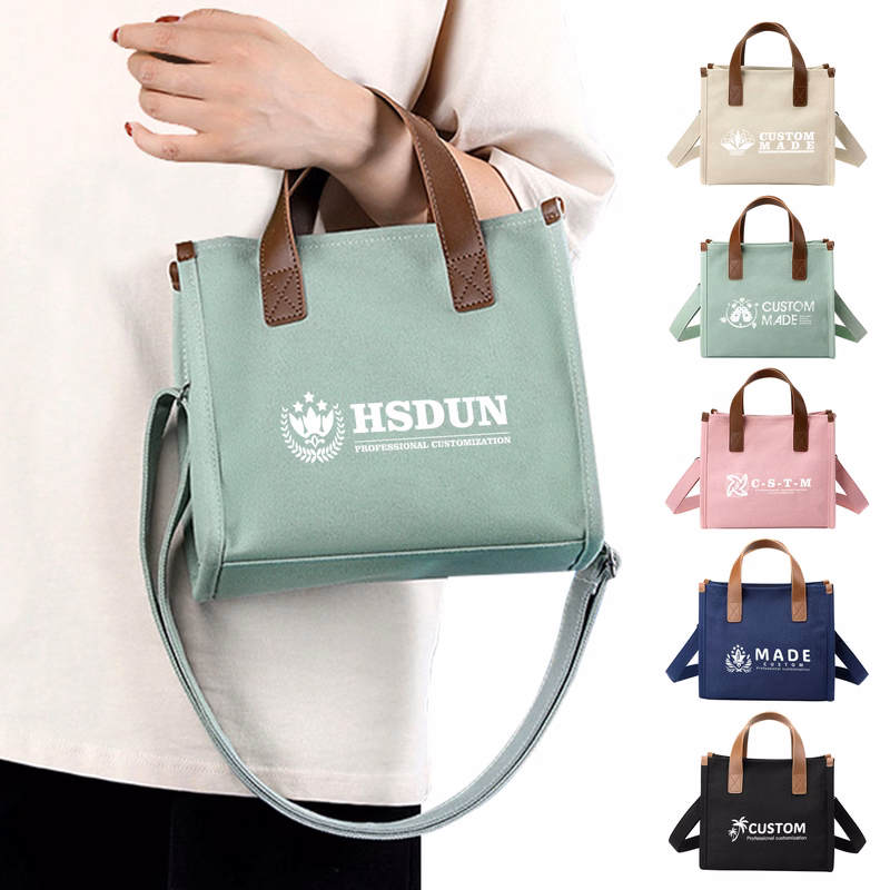 12 OZ Magnetic Buckle Crossbody Canvas Tote Bag With Guesset