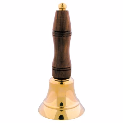 5 1/2" Brown/Gold Brass School Bell with Wooden Handle
