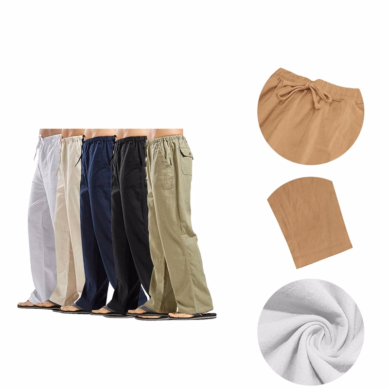 Cotton Linen Slacks With Logo For Travel, Holiday"