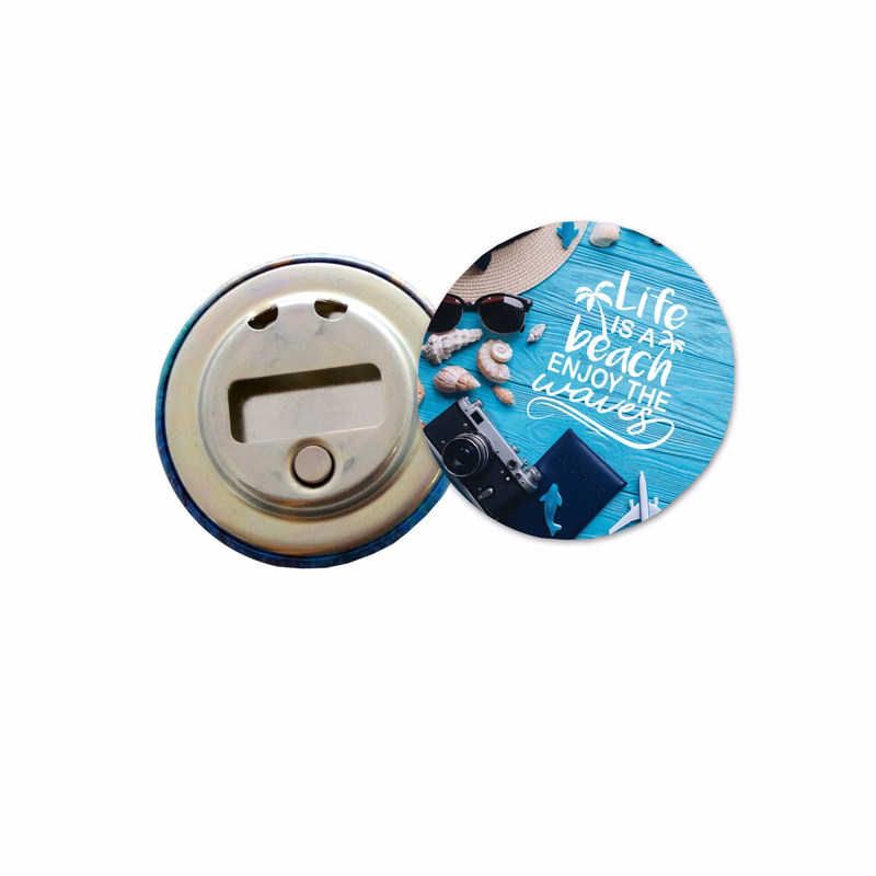 USA Made Round Celluloid Full Color Magnetic Button with Bottle Opener (2.25")