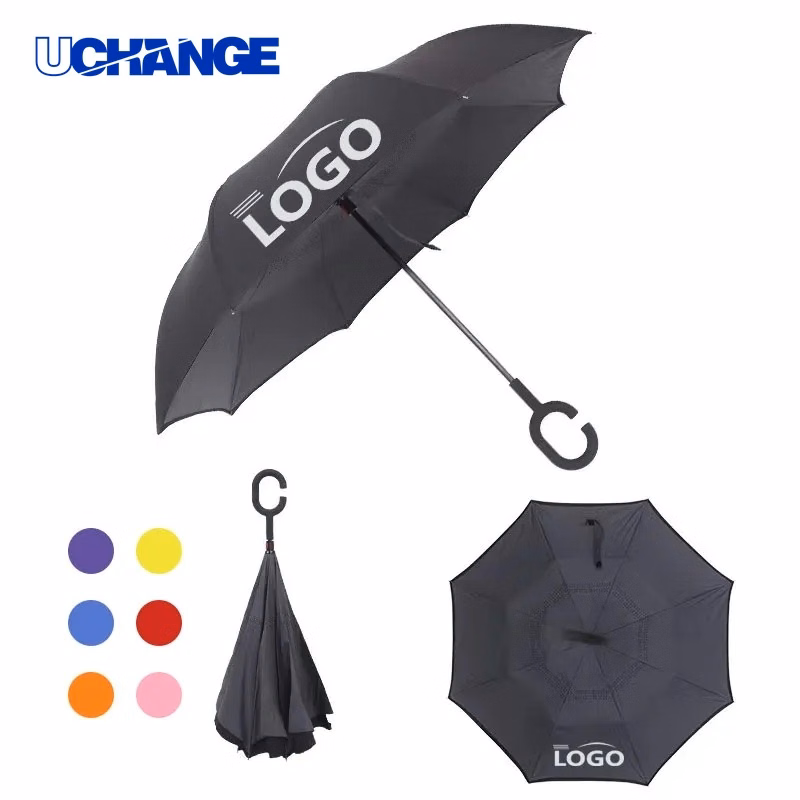 Reversible Inverted Umbrella with C-Shaped Handle for Rain