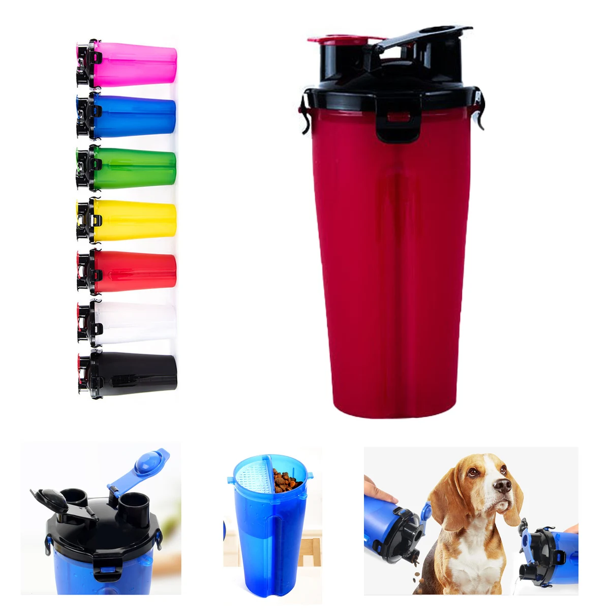 Pet Water Food Bottle for Walking Travelling Hiking Camping 2-In-1 Pet Food Container 1