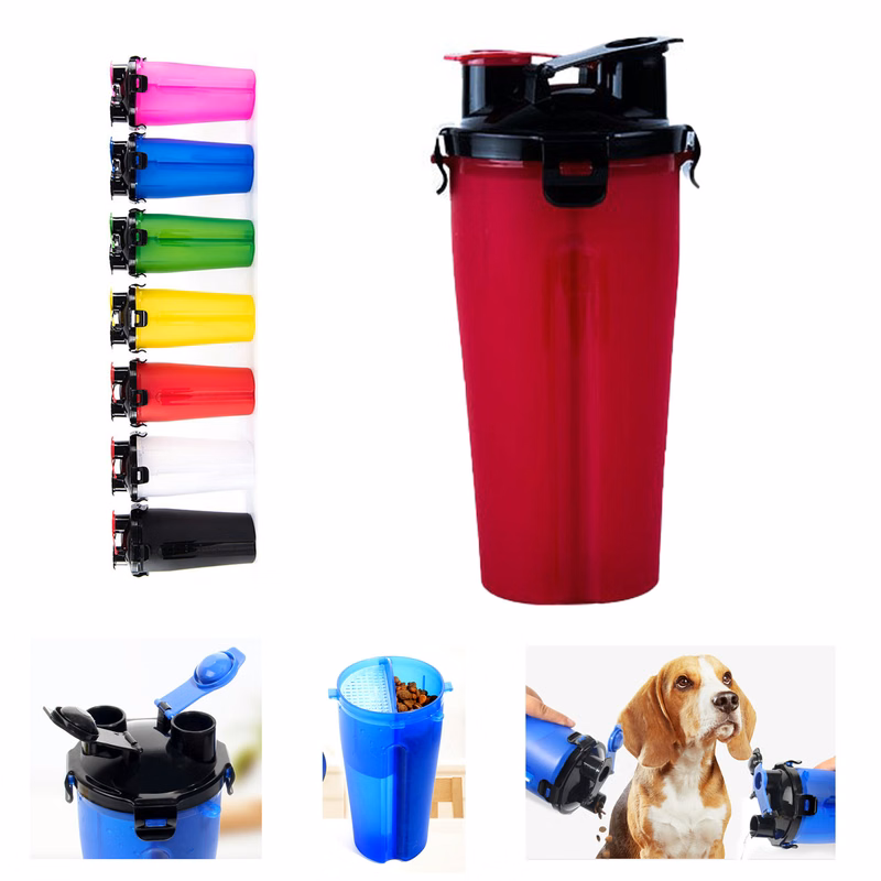 Pet Water Food Bottle for Walking Travelling Hiking Camping 2-In-1 Pet Food Container