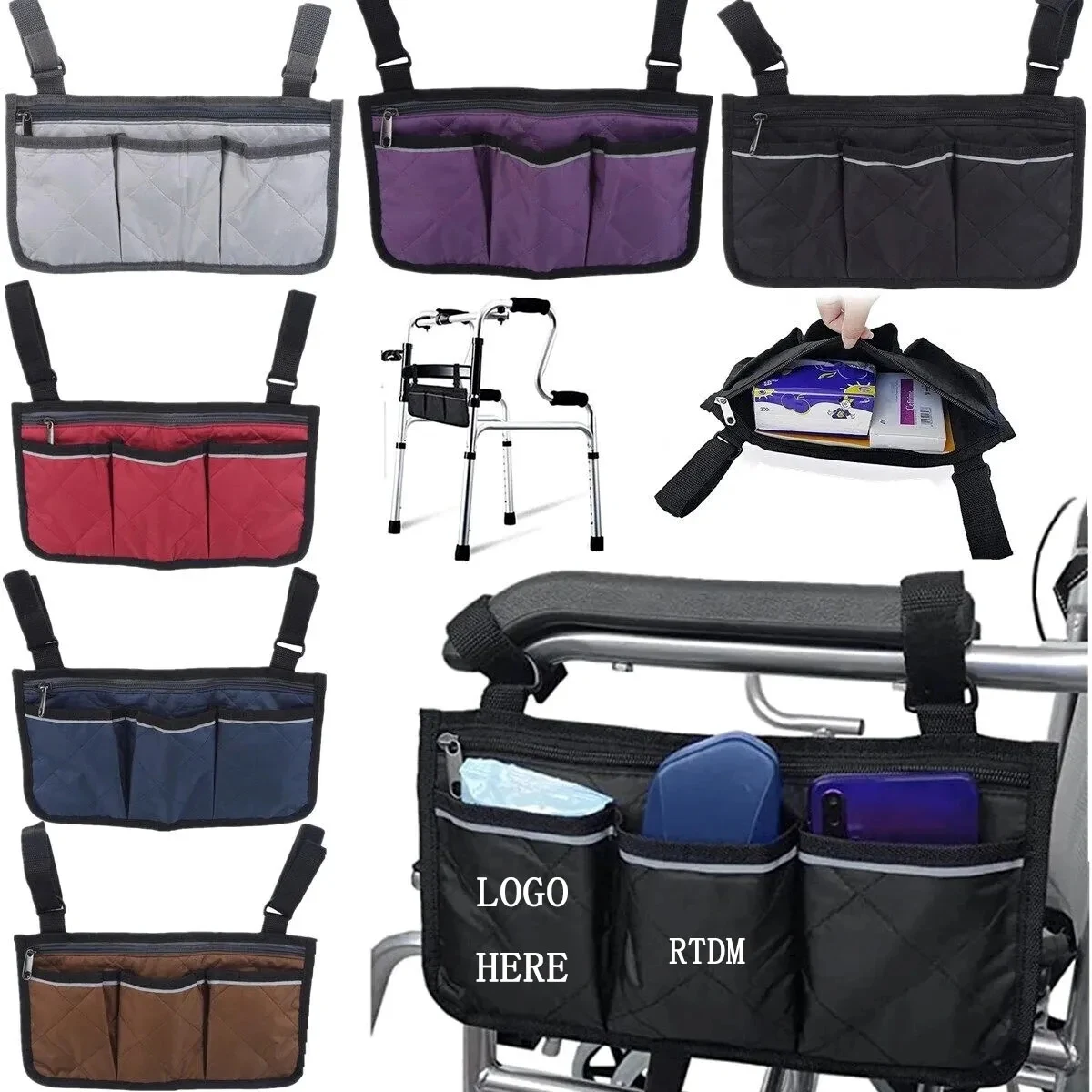 Wheelchair Armrest Side Bag with 3 Pockets 1