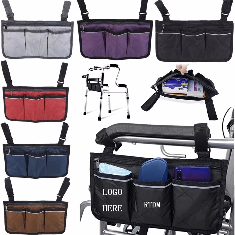 Wheelchair Armrest Side Bag with 3 Pockets