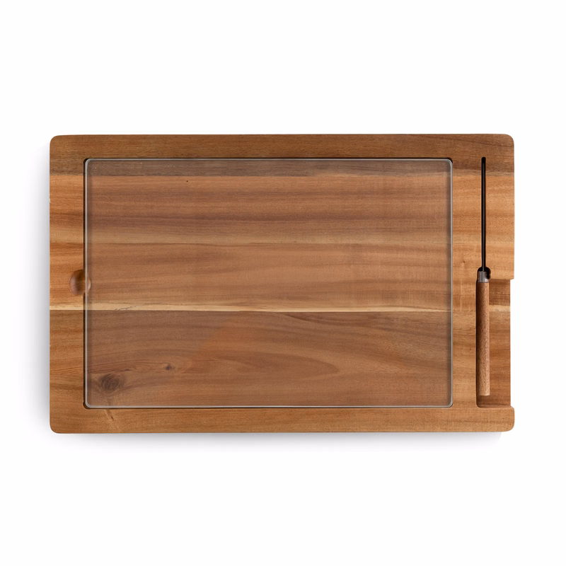 Ventana Tempered Glass and Acacia Cheese Board and Knife Set