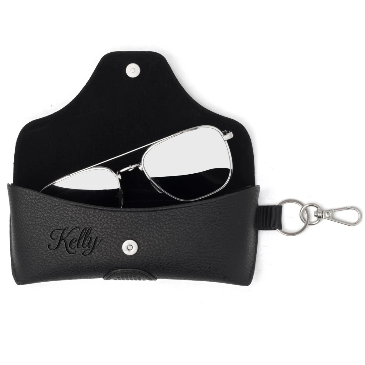 Magnetic Snap PU Leather Eyeglass Case w/ Keychain 1