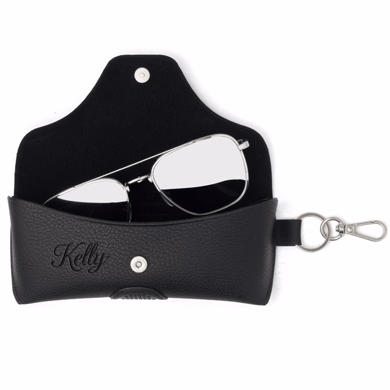 Magnetic Snap PU Leather Eyeglass Case w/ Keychain