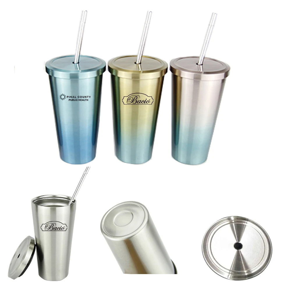 16oz Stainless Steel Cup with Lid and Straw 1