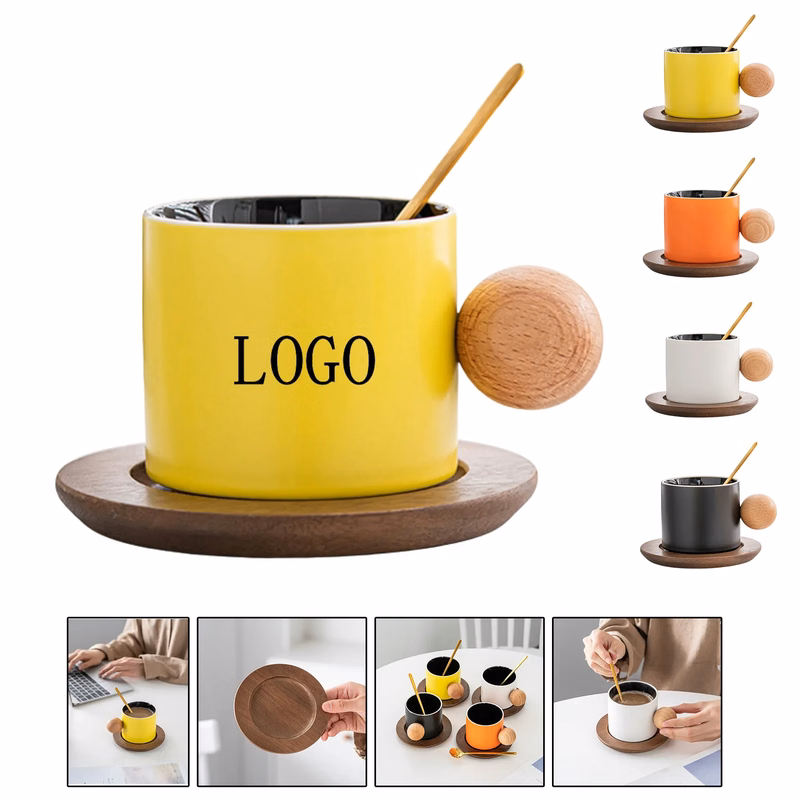 Ceramic Coffee Mug with Wooden Handle & Gift Box (10oz)