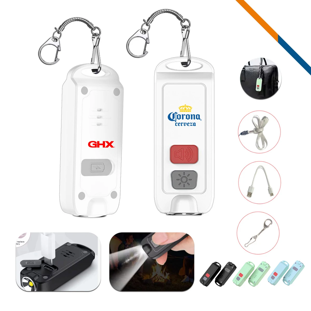 Preni Rechargeable LED Flashlight Keychain Alarm 1