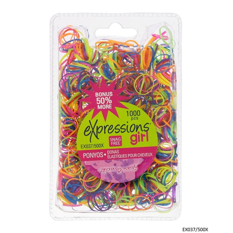 Bright Rubber Hair Bands - 1000 Pack Assorted Snag-Free 1