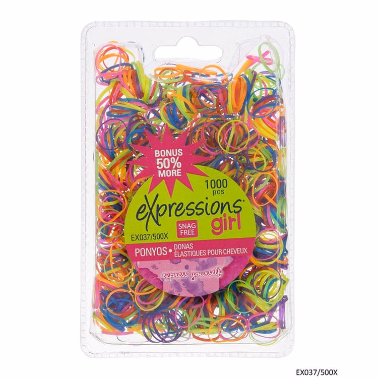 Bright Rubber Hair Bands - 1000 Pack Assorted Snag-Free