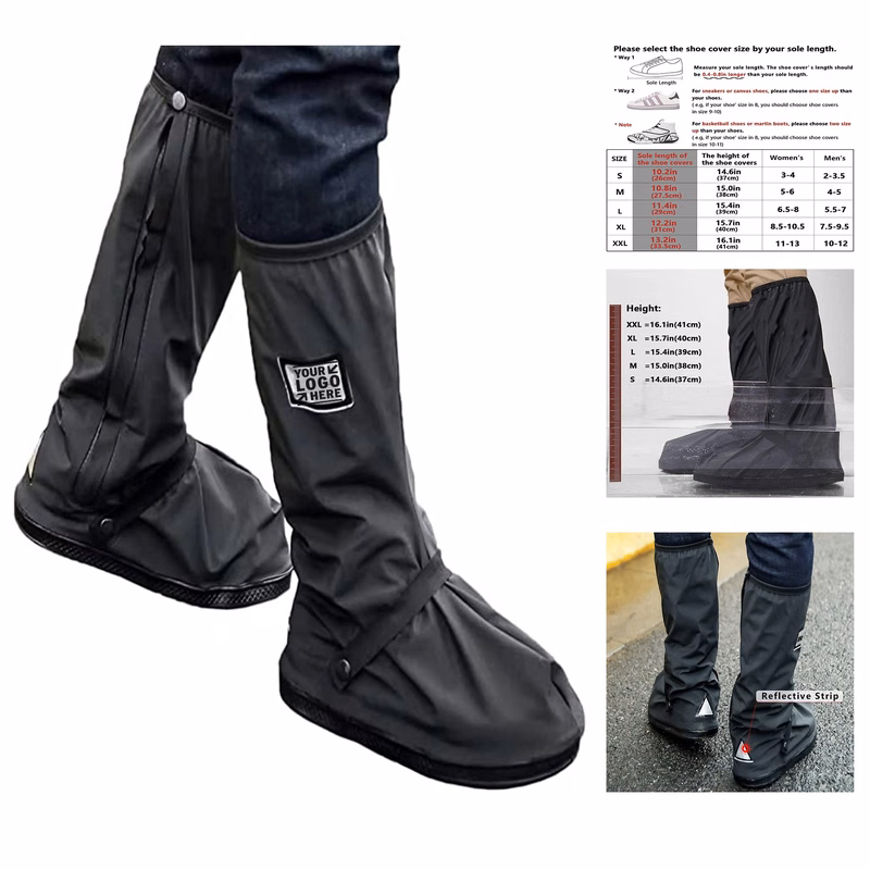 Black Waterproof Rain Boot Shoe Cover with Reflector