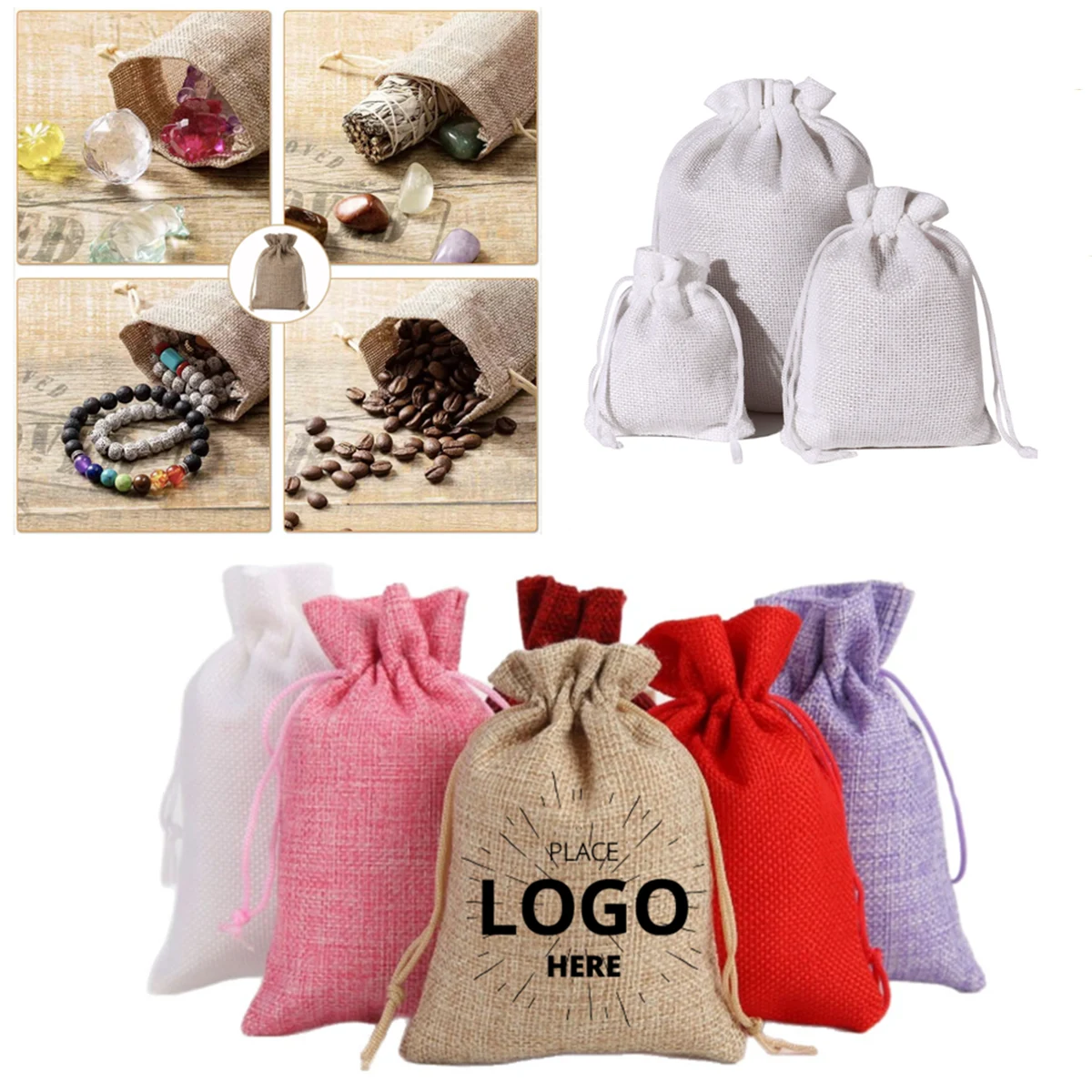 5"x7" colorful Burlap Drawstring Pouches 1