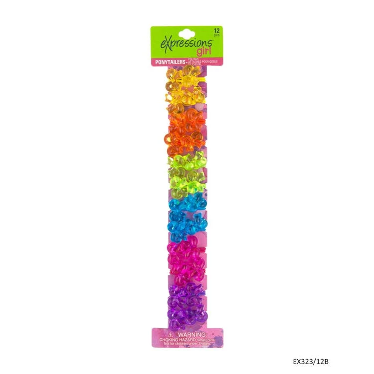 Bow Twin Bead Ponytail Holders - 12 Piece Assorted Colors 1