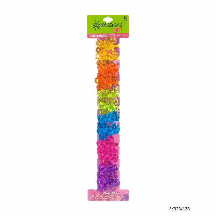 Bow Twin Bead Ponytail Holders - 12 Piece Assorted Colors