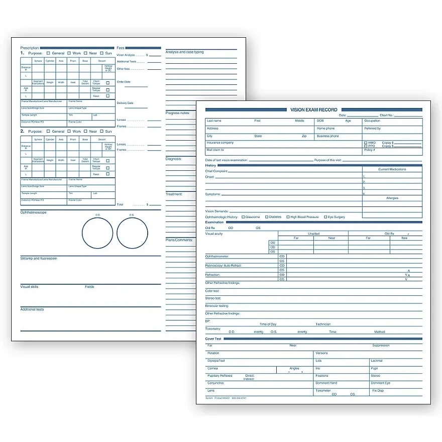 Optometry Vision Exam Records, Two-Sided 1