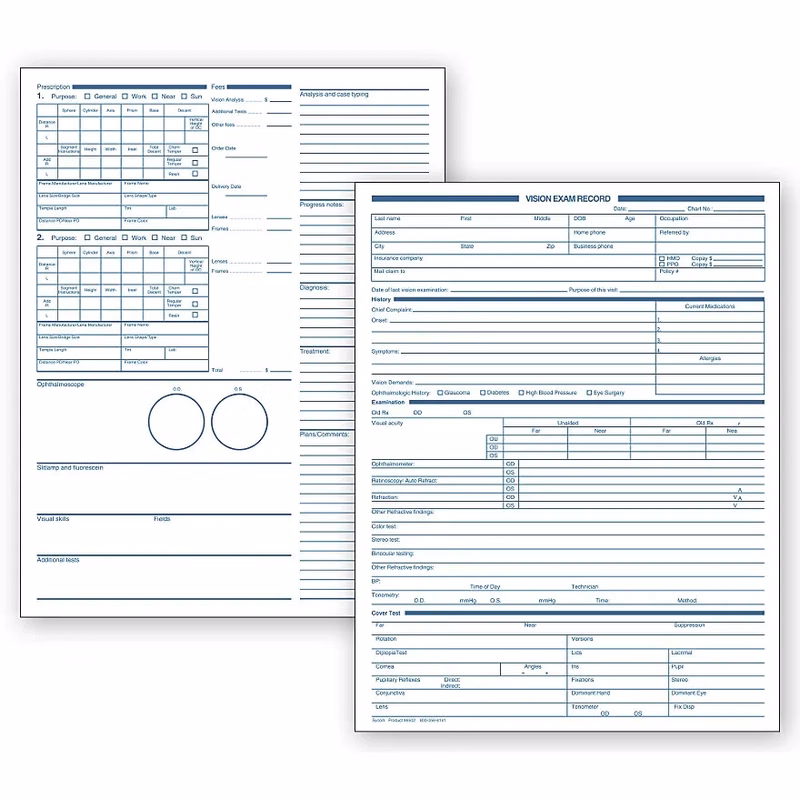 Optometry Vision Exam Records, Two-Sided
