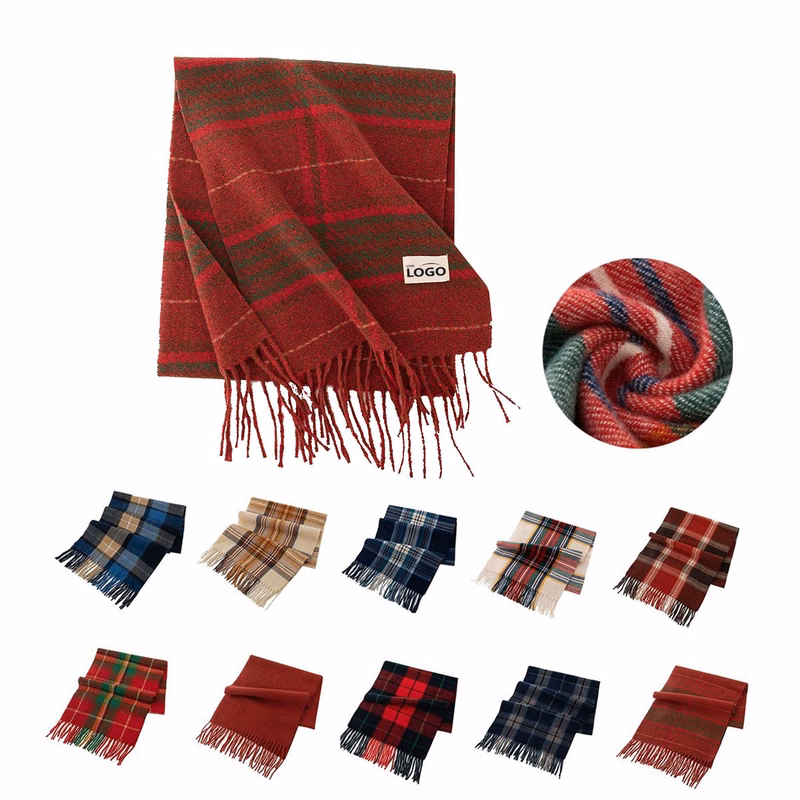 Christmas Plush Tassel Plaid Scarf Winter