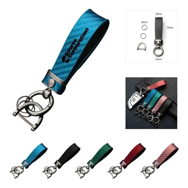 Custom Carbon Fiber & Leather Keychain With Dual Rings — Automotive Gift Key Ring 1