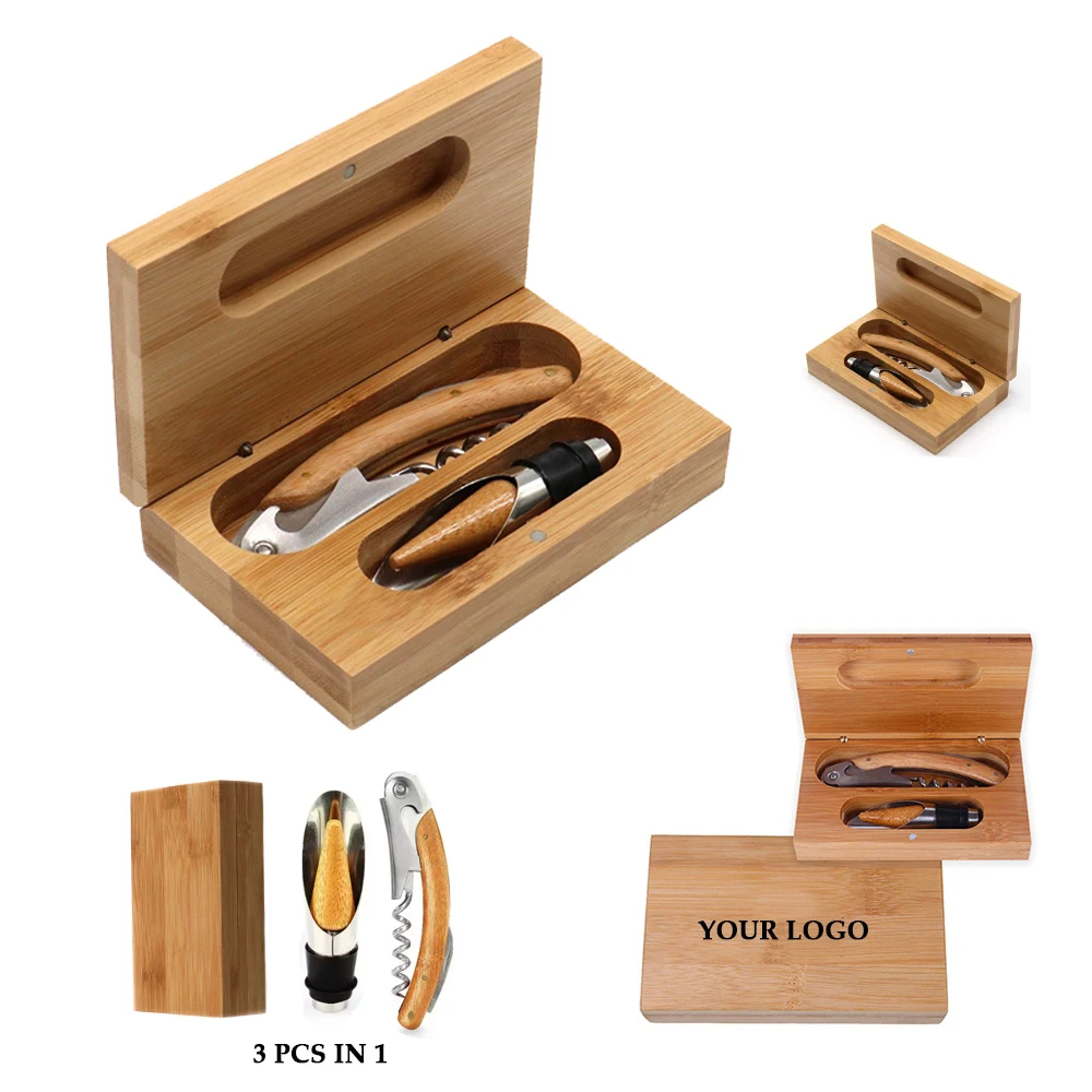 3 In 1 Bamboo Wine Opener Corkscrew Set 1