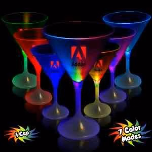 Light Up Martini Glass with White Stem and Frosted Top - 7 Ounce