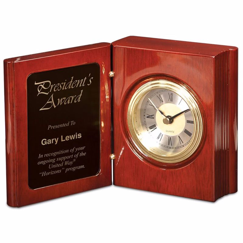 5 3/8" Rosewood/Gold Piano Finish Book Clock