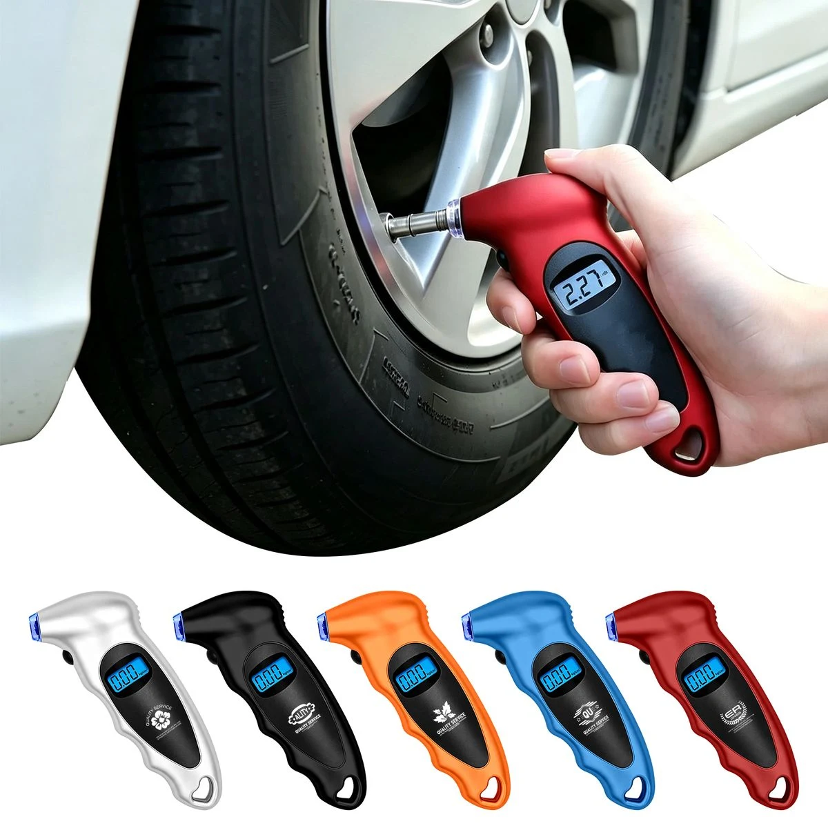 5 2/5" L x 2 1/5" W x 1 1/5" H Digital Tire Pressure Monitor 1