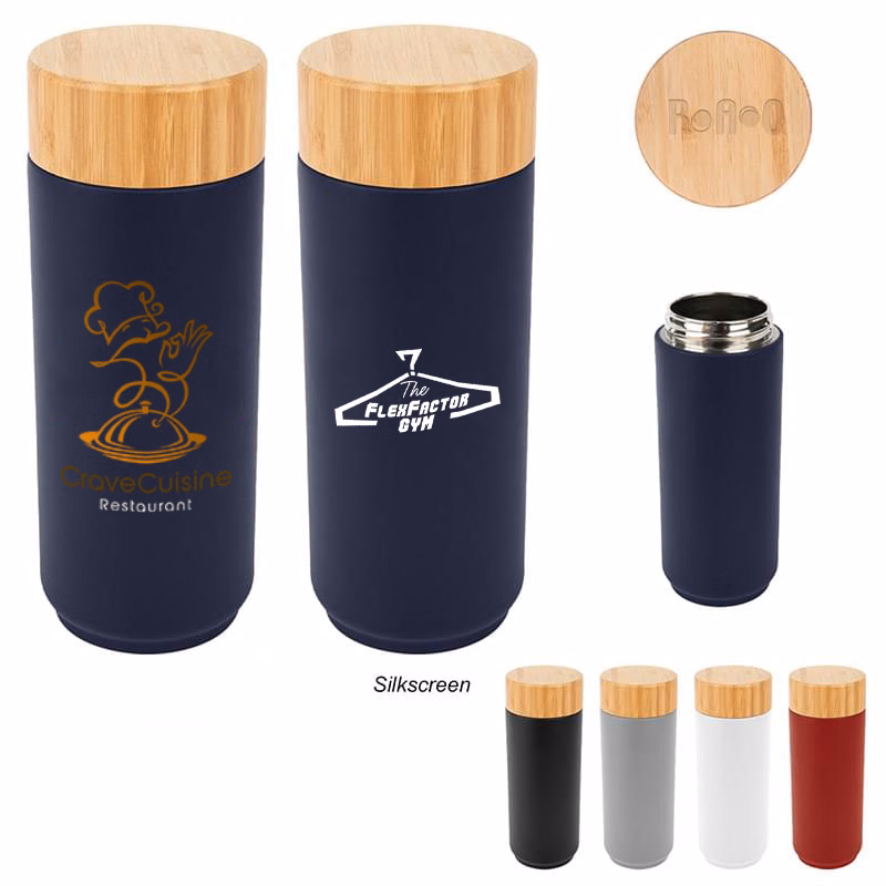 16 Oz. Stainless Steel Coral Bottle With Bamboo Lid