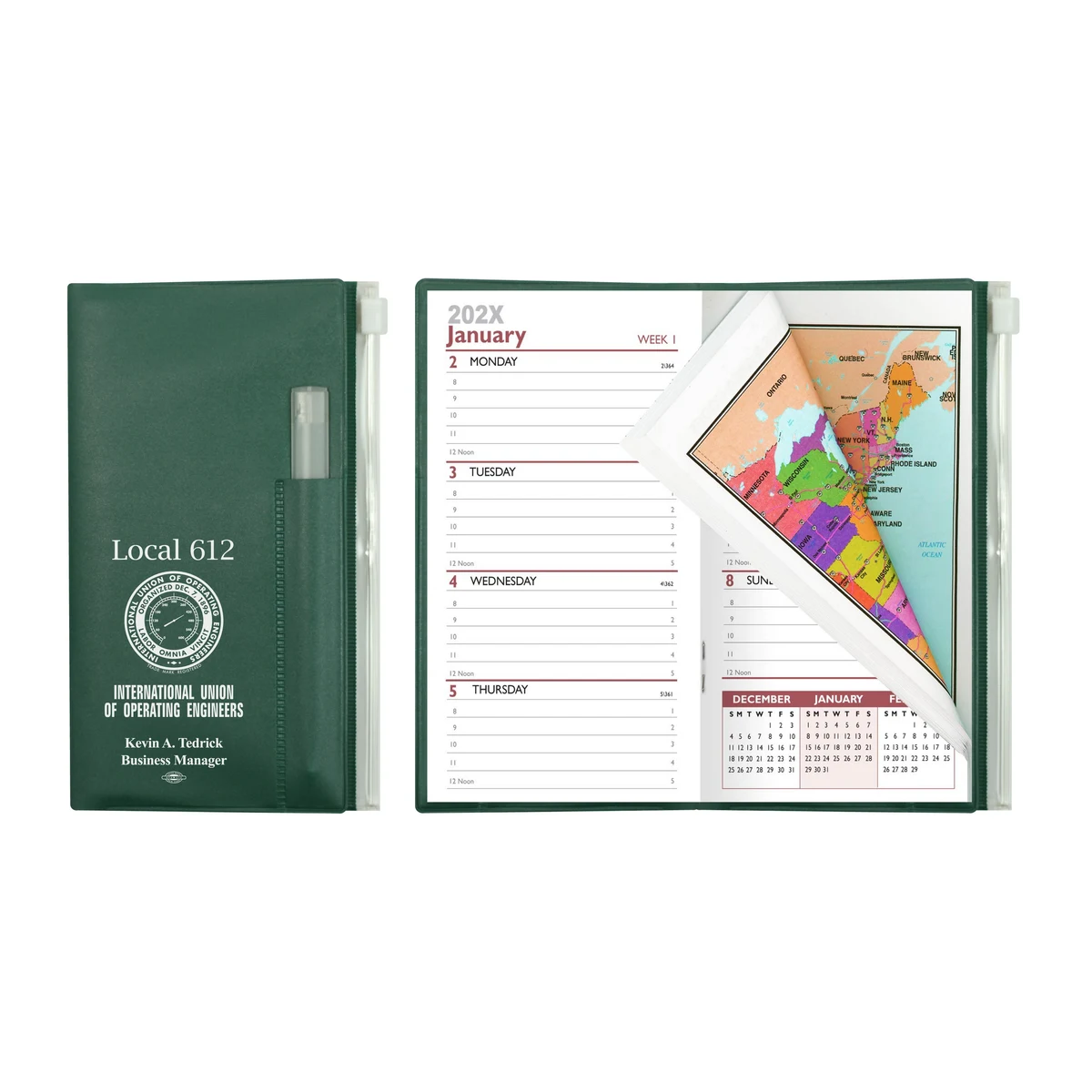 Weekly Zip Back Planner w/ Pen & Zip Lock Pocket (2 Color Insert w/ Map) - Solid Colors 1