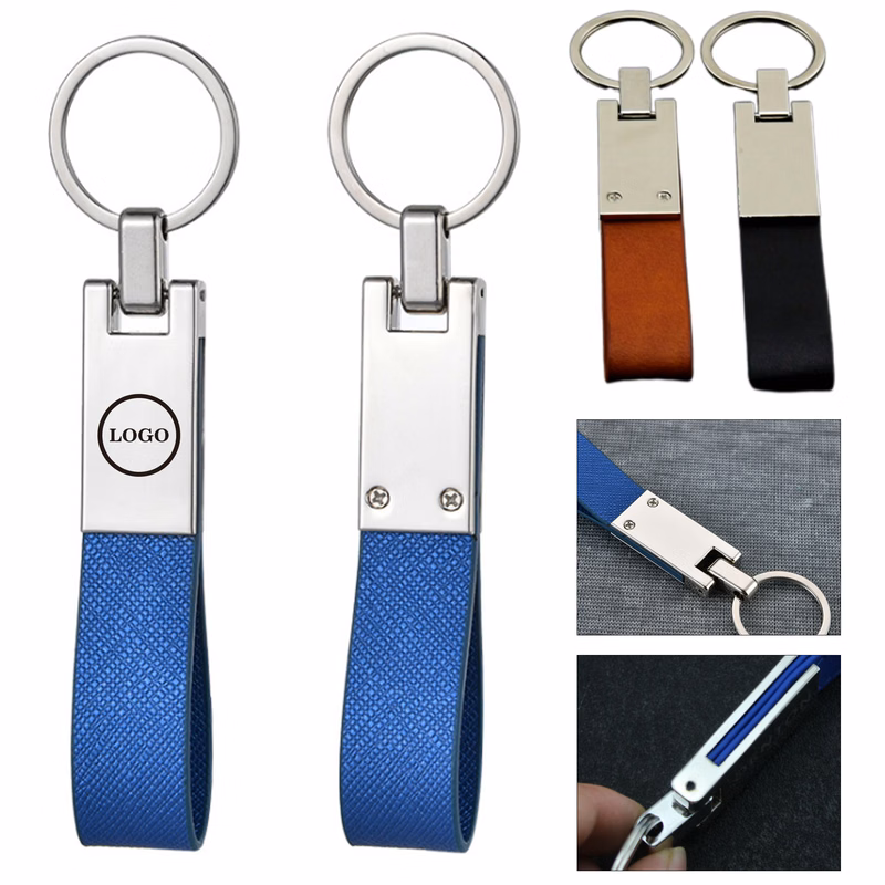Leather Keychain with Engraved Metal Accent