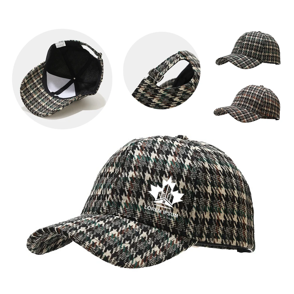 Polyester Houndstooth Plaid Baseball Cap 1