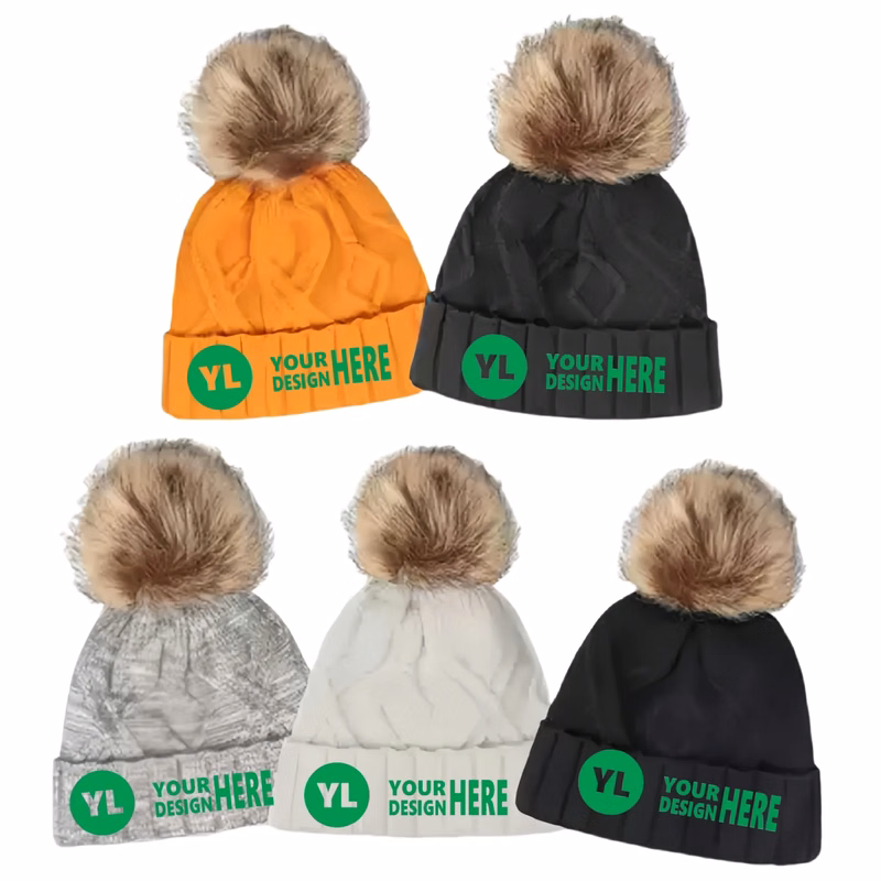 Beanie Hat with Pom-Poms