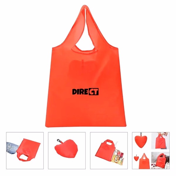 Custom Folding Tote Bag with Heart Pouch — Eco Friendly Reusable Shopping