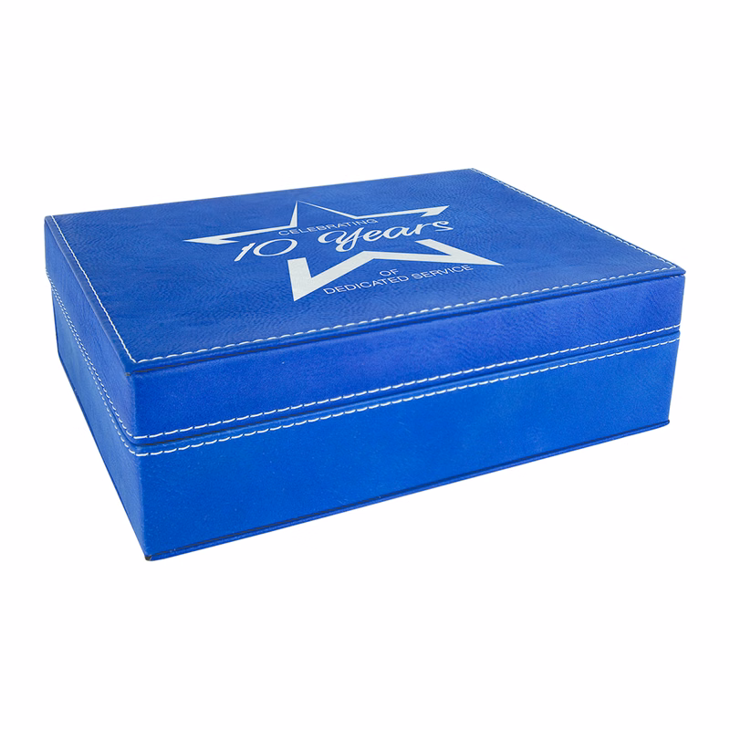 8" x 6 3/8" Blue/Silver Leatherette Premium Gift Box