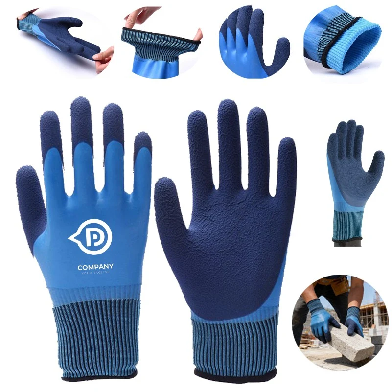 Blue Latex Waterproof Fully Coated Grip Work Gloves 1