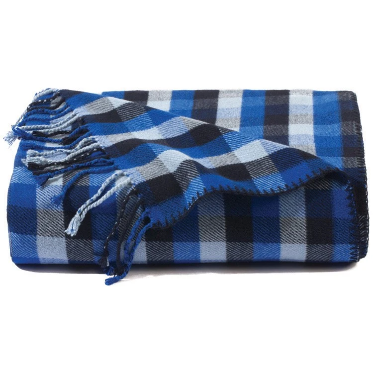 Blue Plaid Bamboo Throw Blanket 1