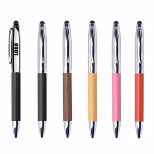 PU Leather Barrel Metal Pen With Stylus