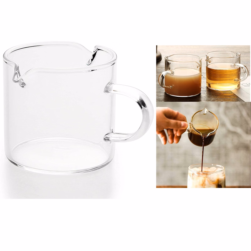 2.5 OZ 75 ML Double Spouts Milk Cup Clear Glass