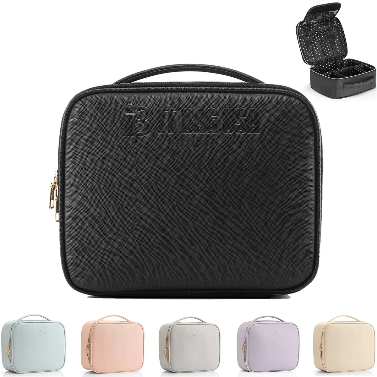 Pu Leather Storage Adjustable Dividers Brushes Cosmetic bag 1