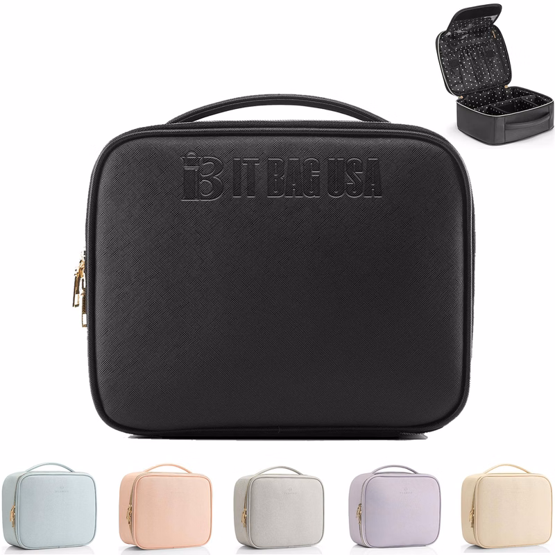 Pu Leather Storage Adjustable Dividers Brushes Cosmetic bag
