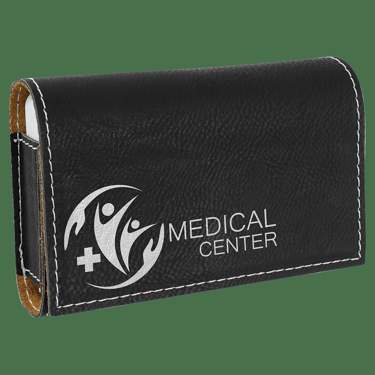4 3/4" x 3 1/8" Black/Silver Leatherette Pill Box 1