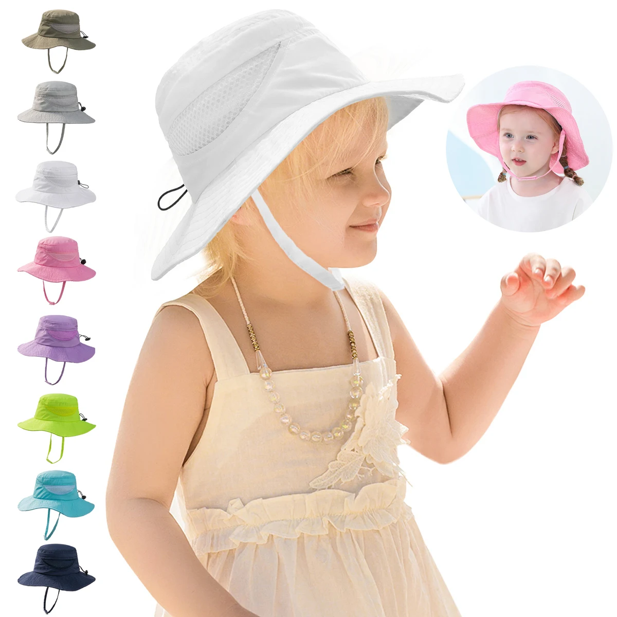 Kids Wide Brim Mesh Sun Hat 1