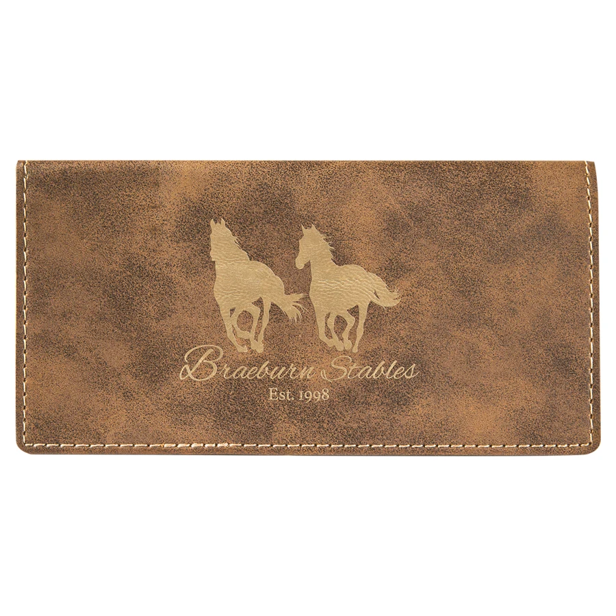 6 3/4" x 3 1/2" Rustic/Gold Leatherette Checkbook Cover 1